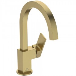 Wash basin tap Deck-mounted L size material: Brass mixer Without waste, color: Gold surface: Brushed Deck-mounted