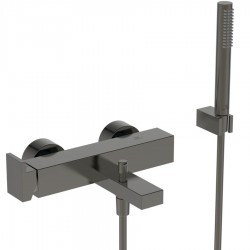 Μπαταρία μπανιέρας επίτοιχη από ορείχαλκο με τηλέφωνο, σπιράλ, στήριγμα Magnetic Grey αναμεικτική, χρώμα: Γκρι επιφάνεια: Βουρτσισμένη Επίτοιχες