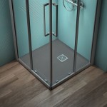 Ντουζιέρα τετράγωνη 80x80x3 από ξύλο συνθετικό Concrete Grey, χρώμα: Γκρι Σκούρο επιφάνεια: Ματ Τετράγωνες