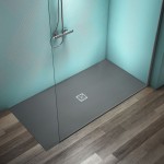 Ντουζιέρα ορθογώνια 180x90x3 από συνθετικό Concrete Grey, χρώμα: Γκρι Σκούρο επιφάνεια: Ματ Ορθογώνιες