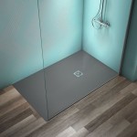 Ντουζιέρα ορθογώνια 160x100x3 από συνθετικό Concrete Grey, χρώμα: Γκρι Σκούρο επιφάνεια: Ματ Ορθογώνιες