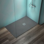 Ντουζιέρα ορθογώνια 140x90x3 από συνθετικό Concrete Grey, χρώμα: Γκρι Σκούρο επιφάνεια: Ματ Ορθογώνιες