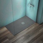 Ντουζιέρα ορθογώνια 140x80x3 από συνθετικό Concrete Grey, χρώμα: Γκρι Σκούρο επιφάνεια: Ματ Ορθογώνιες