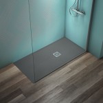 Ντουζιέρα ορθογώνια 140x70x3 από συνθετικό Concrete Grey, χρώμα: Γκρι Σκούρο επιφάνεια: Ματ Ορθογώνιες