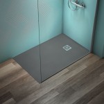 Ντουζιέρα ορθογώνια 120x80x3 από συνθετικό Concrete Grey, χρώμα: Γκρι Σκούρο επιφάνεια: Ματ Ορθογώνιες