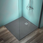 Ντουζιέρα τετράγωνη 120x120x3 από συνθετικό Concrete Grey, χρώμα: Γκρι Σκούρο επιφάνεια: Ματ Τετράγωνες