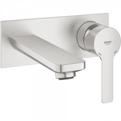 Wash basin tap Wall-mounted - external part mixer With plate Without waste, color: Chrome material: Brass surface: Brushed Wall-mounted - external part