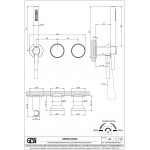 Shower tap Wall-mounted external part 2 way 3 holes dual-level mixer material: Brass with hand shower, hose and holder Black Metal Brushed PVD, color: Black surface: Brushed Wall-mounted - external part