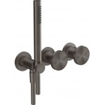 Shower tap Wall-mounted external part 2 way 3 holes dual-level mixer material: Brass with hand shower, hose and holder Black Metal Brushed PVD, color: Black surface: Brushed Wall-mounted - external part