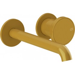 Wash basin tap Wall-mounted - external part 2 holes mixer Without waste, color: Yellow 20,1cm Glossy Ocra material: Brass surface: Glossy Wall-mounted - external part