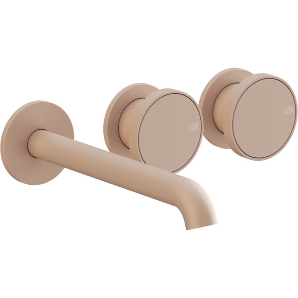 Wash basin tap Wall-mounted - external part 3 holes dual-level Without waste, color: Beige 20,1cm Matte Cipria material: Brass surface: Matt Wall-mounted - external part