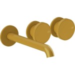 Wash basin tap Wall-mounted - external part 3 holes dual-level Without waste, color: Yellow 20,1cm Glossy Ocra material: Brass surface: Glossy Wall-mounted - external part
