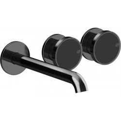 Wash basin tap Wall-mounted - external part 3 holes dual-level Without waste, color: Black 20,1cm Black Metal PVD material: Brass surface: Glossy Wall-mounted - external part