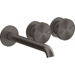 Wash basin tap Wall-mounted - external part 3 holes dual-level Without waste, color: Black 20,1cm Black Metal Brushed PVD material: Brass surface: Brushed Wall-mounted - external part