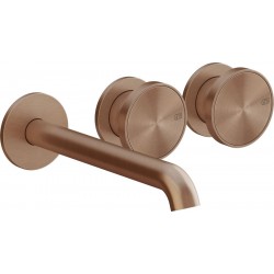 Wash basin tap Wall-mounted - external part 3 holes dual-level Without waste, color: Bronze 20,1cm Copper Brushed Pvd material: Brass surface: Brushed Wall-mounted - external part