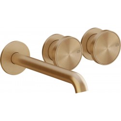 Wash basin tap Wall-mounted - external part 3 holes dual-level Without waste, color: Bronze 20,1cm Warm Brushed Pvd material: Brass surface: Brushed Wall-mounted - external part