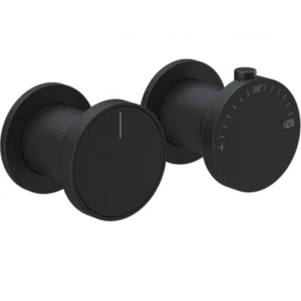 Shower tap Wall-mounted external part 2 holes 2 way material: Brass thermostatic without hand shower, hose and holder Matte Black, color: Black surface: Matt Wall-mounted - external part