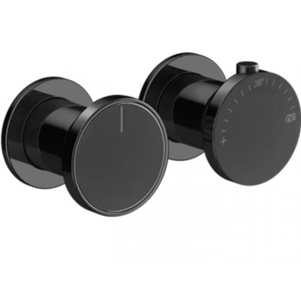 Shower tap Wall-mounted external part 2 holes 2 way material: Brass thermostatic without hand shower, hose and holder Black Metal PVD, color: Black surface: Glossy Wall-mounted - external part