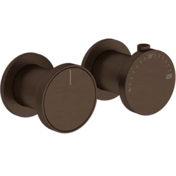 Shower tap Wall-mounted external part 2 holes 2 way material: Brass thermostatic without hand shower, hose and holder Dark Bronze, color: Bronze surface: Brushed Wall-mounted - external part