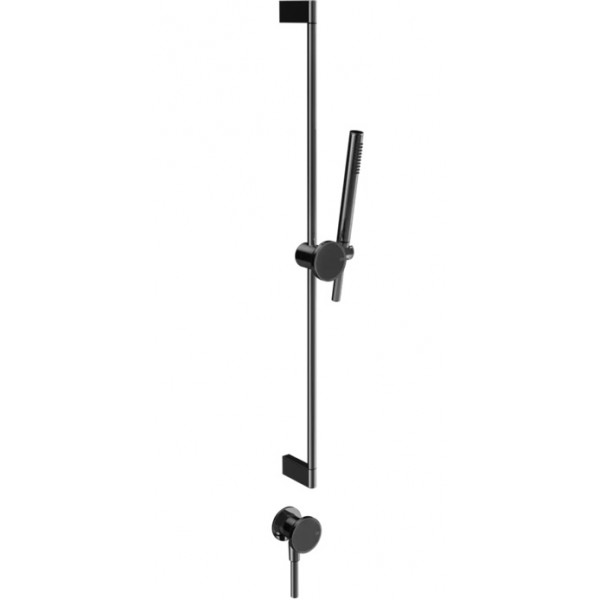 Shower slider rail 80cm material: Brass Black Metal PVD with hand shower, hose & outlet elbow, color: Black surface: Glossy Shower slider rails Shower slider rail 80cm material: Brass Black Metal PVD with hand shower, hose & outlet elbow, color: Black surface: Glossy Shower slider rails