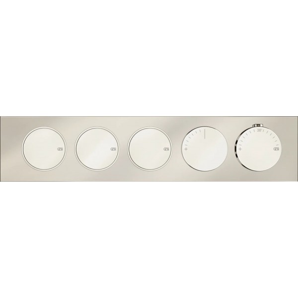Shower tap Wall-mounted external part 3 way material: Brass thermostatic With plate with separate exits without hand shower, hose and holder Nickel PVD, color: Chrome surface: Glossy Wall-mounted - external part