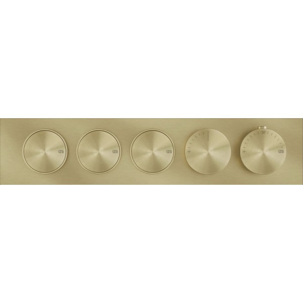 Shower tap Wall-mounted external part 3 way material: Brass thermostatic With plate with separate exits without hand shower, hose and holder Brass Brushed Pvd, color: Gold surface: Brushed Wall-mounted - external part