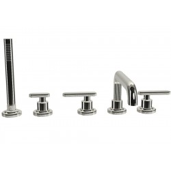 Μπαταρία μπανιέρας επιδαπέδια εξωτερικό μέρος 5 οπών, με τηλέφωνο & σπιράλ 1,50m, Nickel Lucido από ορείχαλκο, χρώμα: Χρωμέ επιφάνεια: Γυαλιστερή Επιδαπέδιες