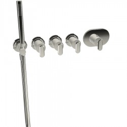Μπαταρία ντουζιέρας εντοιχιζόμενη εξωτερικό μέρος 3 εξόδων 5 οπών από ορείχαλκο θερμοστατική με ξεχωριστές εξόδους με τηλέφωνο, σπιράλ, στήριγμα 1,50m Nickel Lucido, χρώμα: Χρωμέ επιφάνεια: Γυαλιστερή Εντοιχιζόμενες εξωτερικό μέρος