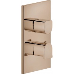 Shower tap Wall-mounted external part 2 way material: Brass thermostatic With plate without hand shower, hose and holder Copper PVD, color: Bronze surface: Glossy Wall-mounted - external part