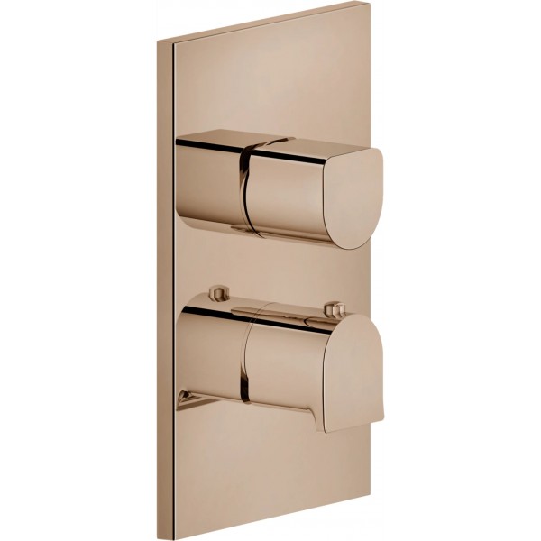 Shower tap Wall-mounted external part 2 way material: Brass thermostatic With plate without hand shower, hose and holder Copper PVD, color: Bronze surface: Glossy Wall-mounted - external part