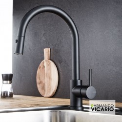 Kitchen tap Deck-mounted material: Brass with shower C-Spout, color: Black surface: Matt Deck-mounted