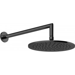 Κεφαλή ντους επίτοιχος τύπος 25x25 από ορείχαλκο 1 ροής με επίτοιχο βραχίονα 34,7cm, Black Metal PVD, χρώμα: Μαύρο επιφάνεια: Γυαλιστερή Κεφαλές ντους