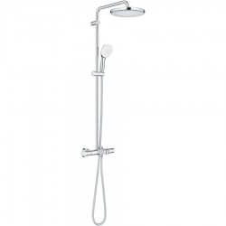 Bathtub tap with showerpipe and overhead shower Wall-mounted material: Brass thermostatic, color: Chrome surface: Glossy Wall-mounted exposed with showerpipe and overhead shower