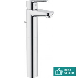 Wash basin tap Deck-mounted for free-standing washbasin material: Brass mixer With pop-up waste set XL-Size, color: Chrome surface: Glossy Deck-mounted