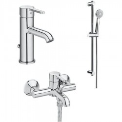 Taps pack (washbasin & bathtub) & Sliding bar material: Brass, color: Chrome surface: Glossy Deck-mounted