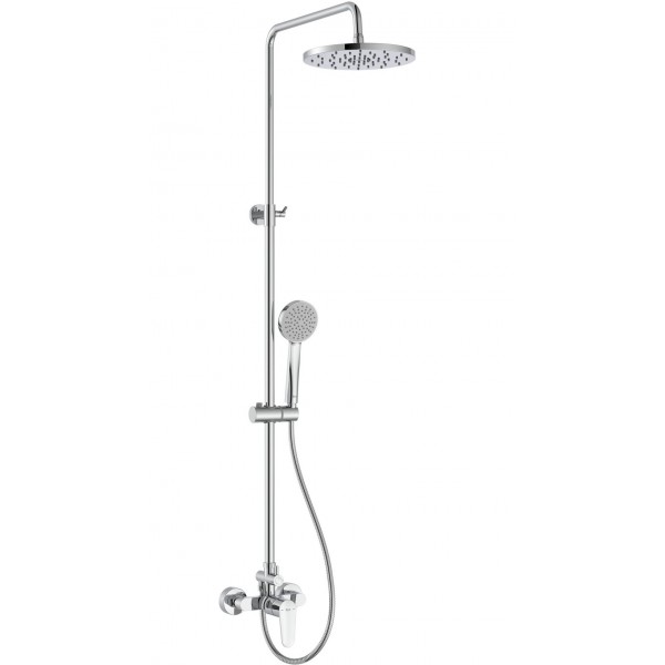 Shower tap with showerpipe and overhead shower Wall-mounted material: Brass mixer, color: Chrome surface: Glossy Wall-mounted exposed with showerpipe and overhead shower Shower tap with showerpipe and overhead shower Wall-mounted material: Brass mixer, color: Chrome surface: Glossy Wall-mounted exposed with showerpipe and overhead shower