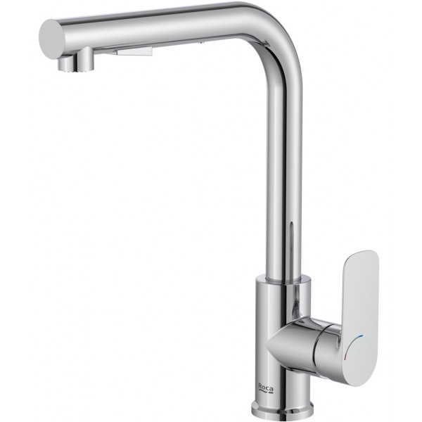 Μπαταρία κουζίνας επικαθήμενη από ορείχαλκο με ντους L-spout 2 ροών, Cold Start, χρώμα: Χρωμέ επιφάνεια: Γυαλιστερή Επικαθήμενες