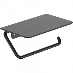 Paper holder with shelf material: Brass Black Matt, color: Black surface: Matt Toilet paper holders