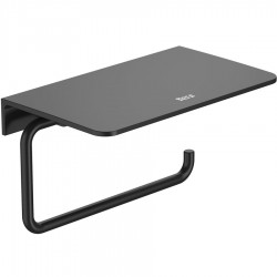 Paper holder with shelf material: Brass Black Matt, color: Black surface: Matt Toilet paper holders