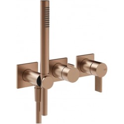 Shower tap Wall-mounted external part 2 way 3 holes material: Brass mixer with hand shower, hose and holder, color: Bronze surface: Brushed Wall-mounted - external part