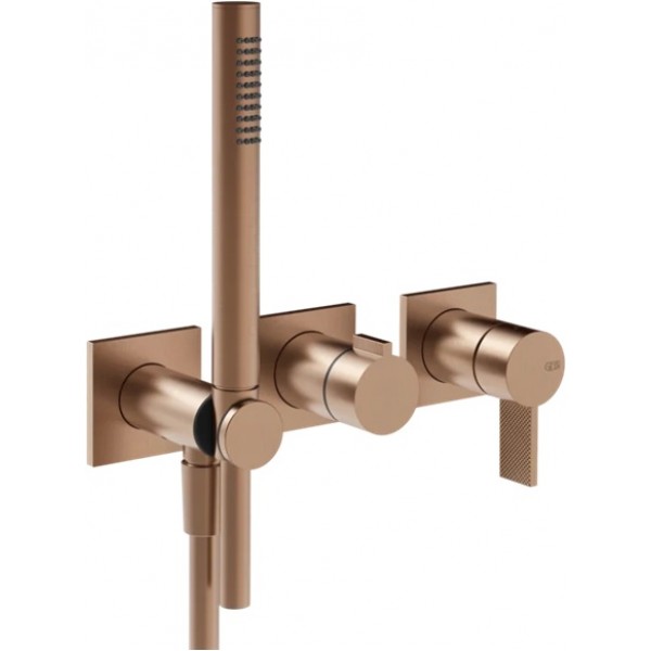 Shower tap Wall-mounted external part 2 way 3 holes material: Brass mixer with hand shower, hose and holder, color: Bronze surface: Brushed Wall-mounted - external part