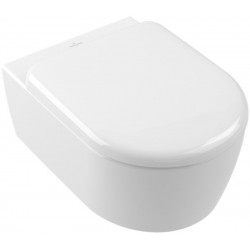 Wall-mounted toilet & toilet seat soft closing, style: Wrapover hidden fixation Rimless TwistFlush[e³], White Alpin 53x37 surface: Glossy, color: White Wall-mounted