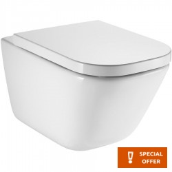 Wall-mounted toilet & toilet seat soft closing, style: Wrapover hidden fixation Rimless 54x34,7 surface: Glossy, color: White Wall-mounted