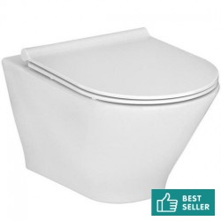 Wall-mounted toilet & toilet seat soft closing, style: Sandwich hidden fixation Rimless Slim 54x35,5 surface: Glossy, color: White Wall-mounted