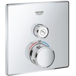 Shower tap Wall-mounted external part 1 way material: Brass thermostatic With plate without hand shower, hose and holder, color: Chrome surface: Glossy