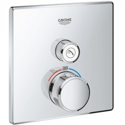 Shower tap Wall-mounted external part 1 way material: Brass thermostatic With plate without hand shower, hose and holder, color: Chrome surface: Glossy Wall-mounted - external part