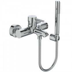 Bathtub tap Wall-mounted exposed material: Brass with hand shower, hose and holder mixer, color: Chrome surface: Glossy Wall-mouned exposed