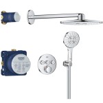Shower tap and overhead shower Wall-mounted concealed - complete set 3 way material: Brass thermostatic, color: Chrome surface: Glossy Wall-mounted with overhead shower
