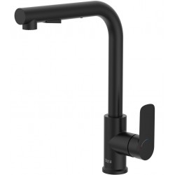 Kitchen tap Deck-mounted material: Brass with shower, color: Black surface: Matt Deck-mounted