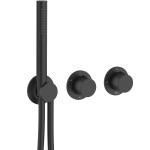 Shower tap Wall-mounted external part 3 holes 3 way material: Brass thermostatic with hand shower, hose and holder, color: Black surface: Matt Wall-mounted - external part Shower tap Wall-mounted external part 3 holes 3 way material: Brass thermostatic with hand shower, hose and holder, color: Black surface: Matt Wall-mounted - external part